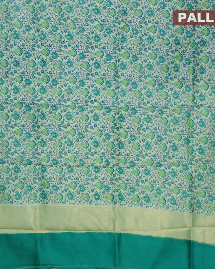 Pure chanderi silk cotton saree pastel green and teal blue with allover prints and zari woven border - {{ collection.title }} by Prashanti Sarees