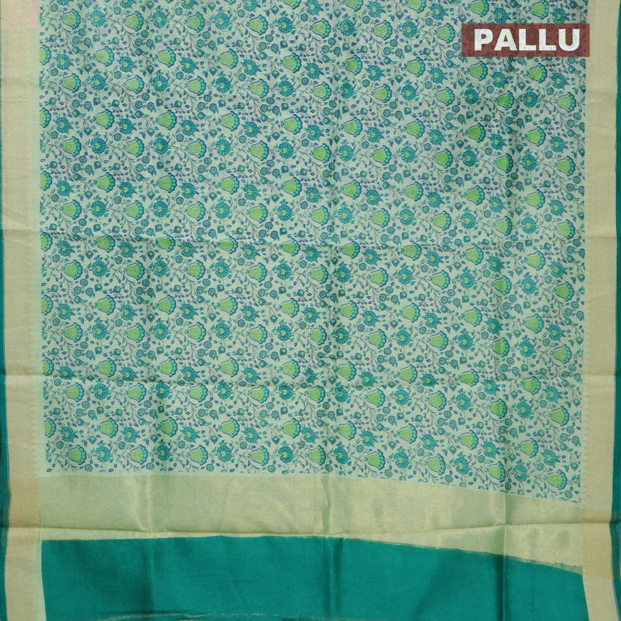 Pure chanderi silk cotton saree pastel green and teal blue with allover prints and zari woven border - {{ collection.title }} by Prashanti Sarees