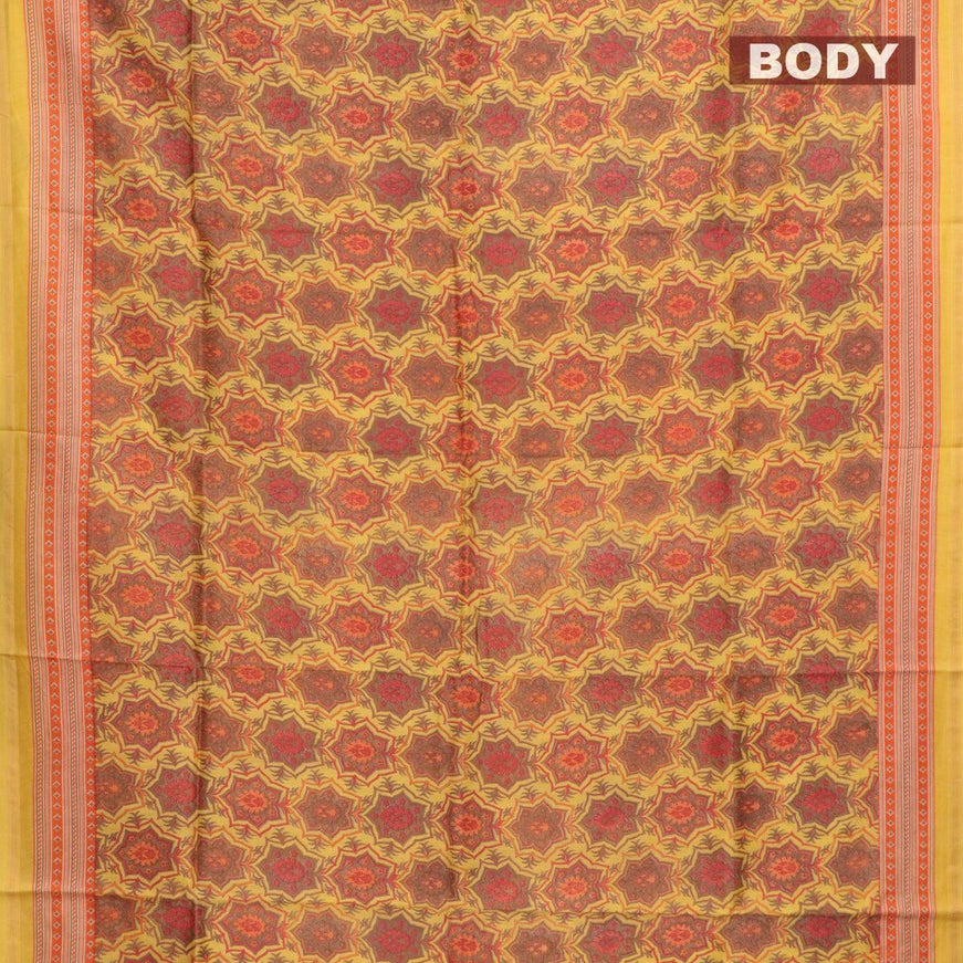 Pure chanderi silk cotton saree yellow and orange with allover prints and small zari woven border - {{ collection.title }} by Prashanti Sarees
