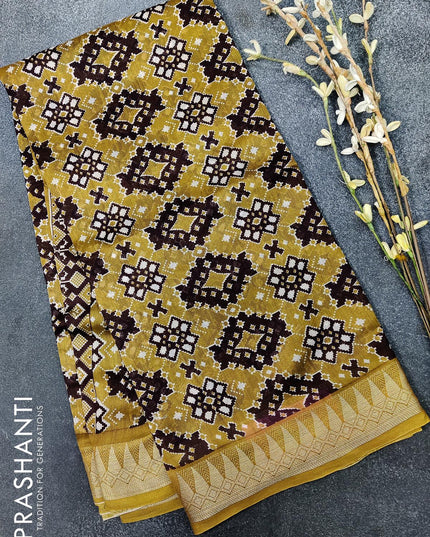Pure chanderi silk cotton saree yellow shade with allover prints and woven border - {{ collection.title }} by Prashanti Sarees