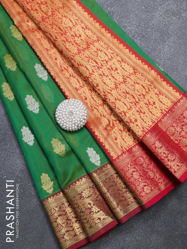 Pure chanderi silk saree dual shade of green and pink with silver & gold zari woven buttas and zari woven border - {{ collection.title }} by Prashanti Sarees