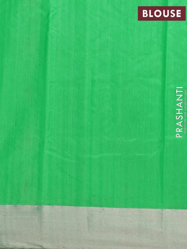 Pure chanderi silk saree dual shade of teal green with silver zari woven floral buttas and silver zari woven border - {{ collection.title }} by Prashanti Sarees
