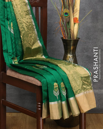 Pure chanderi silk saree green with zari woven buttas and zari woven border - {{ collection.title }} by Prashanti Sarees