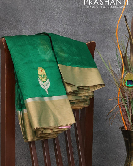Pure chanderi silk saree green with zari woven buttas and zari woven border - {{ collection.title }} by Prashanti Sarees