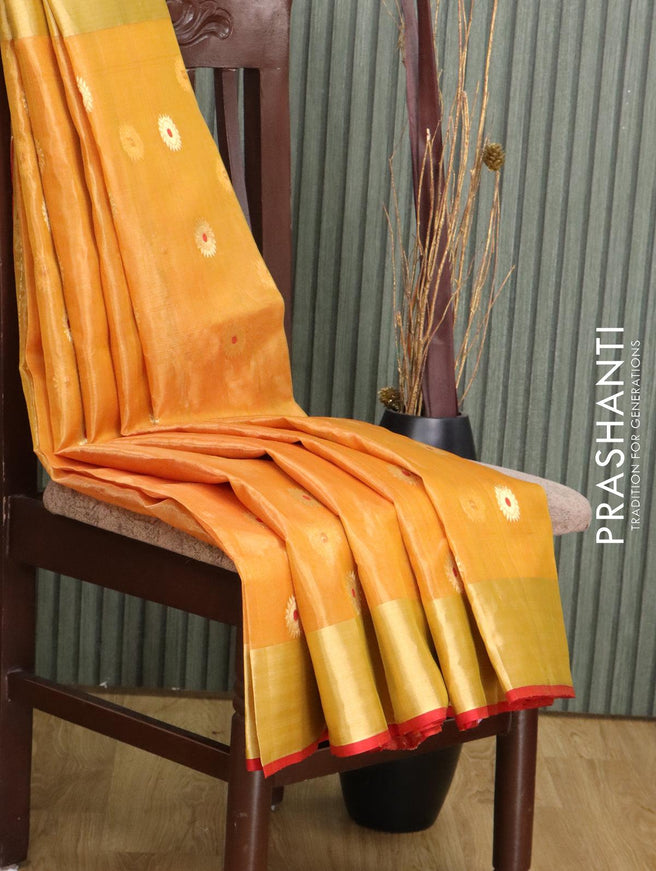 Pure chanderi tissue silk saree mustard yellow with zari woven buttas and zari woven border - {{ collection.title }} by Prashanti Sarees