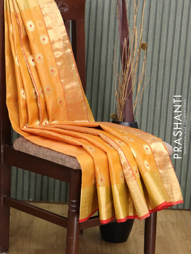 Pure chanderi tissue silk saree mustard yellow with zari woven buttas and zari woven border - {{ collection.title }} by Prashanti Sarees