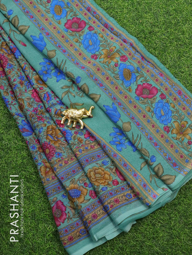 Pure chiffon saree pastel green with allover floral prints and printed border - {{ collection.title }} by Prashanti Sarees