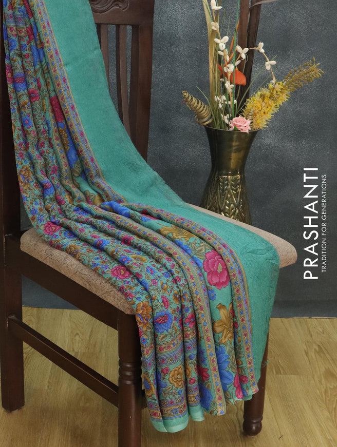 Pure chiffon saree pastel green with allover floral prints and printed border - {{ collection.title }} by Prashanti Sarees
