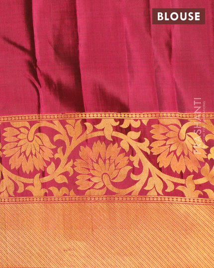Pure gadwal silk saree blue and magenta with allover golden zari weaves and long zari woven border - {{ collection.title }} by Prashanti Sarees