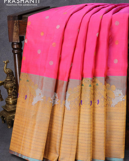 Pure gadwal silk saree dual shade of blue shade with allover zari woven brocade weaves and long rich zari woven border - {{ collection.title }} by Prashanti Sarees