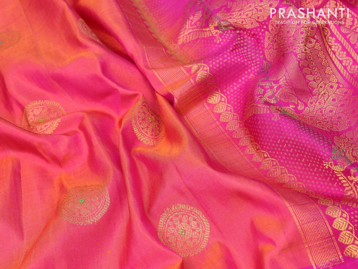 Pure gadwal silk saree pink and green with allover zari woven brocade weaves and zari woven border - {{ collection.title }} by Prashanti Sarees