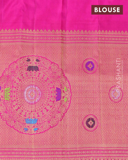 Pure gadwal silk saree pink and green with allover zari woven brocade weaves and zari woven border - {{ collection.title }} by Prashanti Sarees