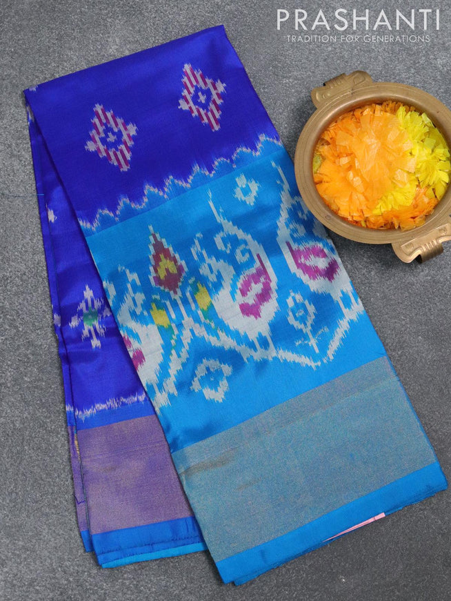 Pure ikat silk pavadai sattai material blue and cs blue with allover ikat butta prints and ikat design zari woven border for 4 to 10 years - {{ collection.title }} by Prashanti Sarees