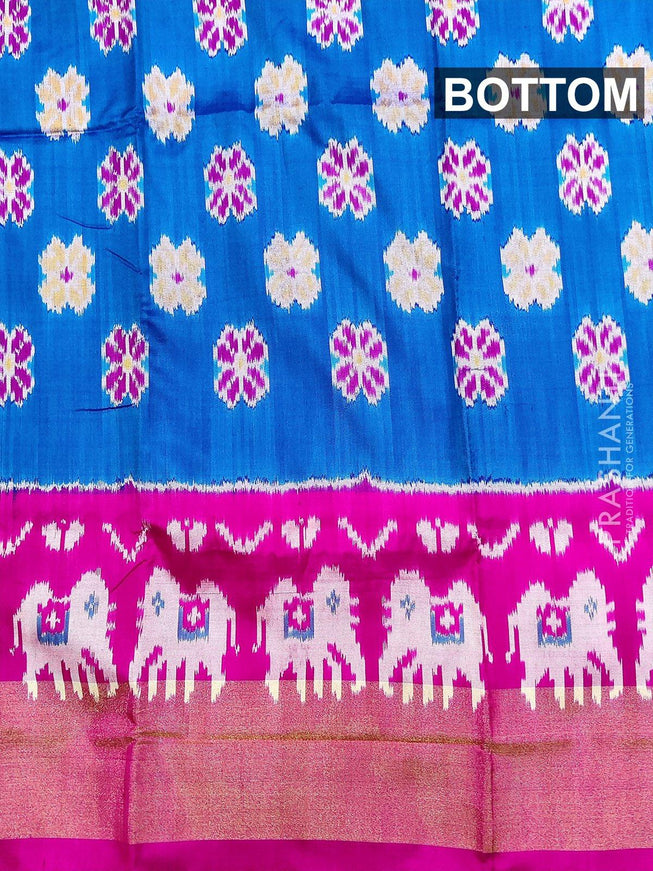 Pure ikat silk pavadai sattai material blue and pink with ikat weaves and zari border for 3 to 7 years - {{ collection.title }} by Prashanti Sarees
