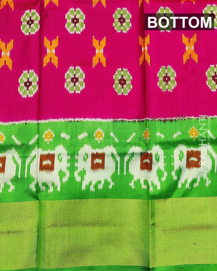 Pure ikat silk pavadai sattai material dual shade of pink and green with ikat weaves and zari border for 3 to 7 years - {{ collection.title }} by Prashanti Sarees