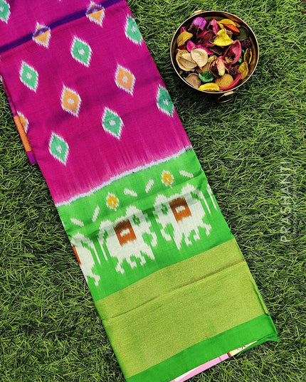 Pure ikat silk pavadai sattai material dual shade of purple and green with ikat weaves and zari border for 3 to 7 years - {{ collection.title }} by Prashanti Sarees