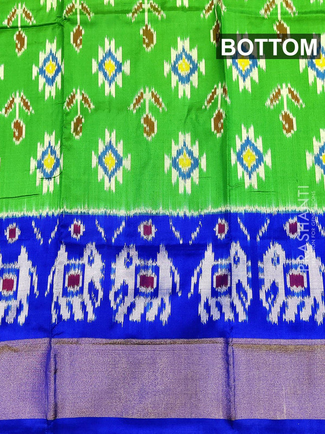 Pure ikat silk pavadai sattai material green and blue with ikat weaves and zari border for 3 to 7 years - {{ collection.title }} by Prashanti Sarees