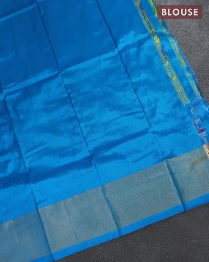 Pure ikat silk pavadai sattai material lime yellow and cs blue with allover ikat butta prints and ikat design zari woven border for 4 to 10 years - {{ collection.title }} by Prashanti Sarees