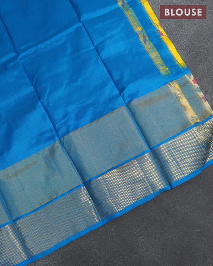 Pure ikat silk pavadai sattai material yellow and cs blue with ikat butta prints and long zari woven ikat border for 4 to 10 years - {{ collection.title }} by Prashanti Sarees