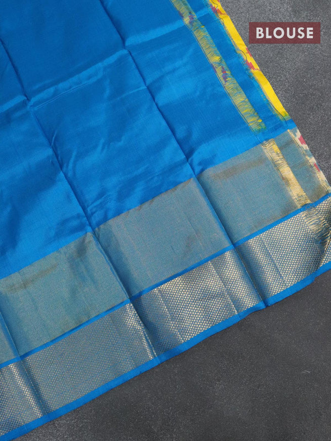 Pure ikat silk pavadai sattai material yellow and cs blue with ikat butta prints and long zari woven ikat border for 4 to 10 years - {{ collection.title }} by Prashanti Sarees