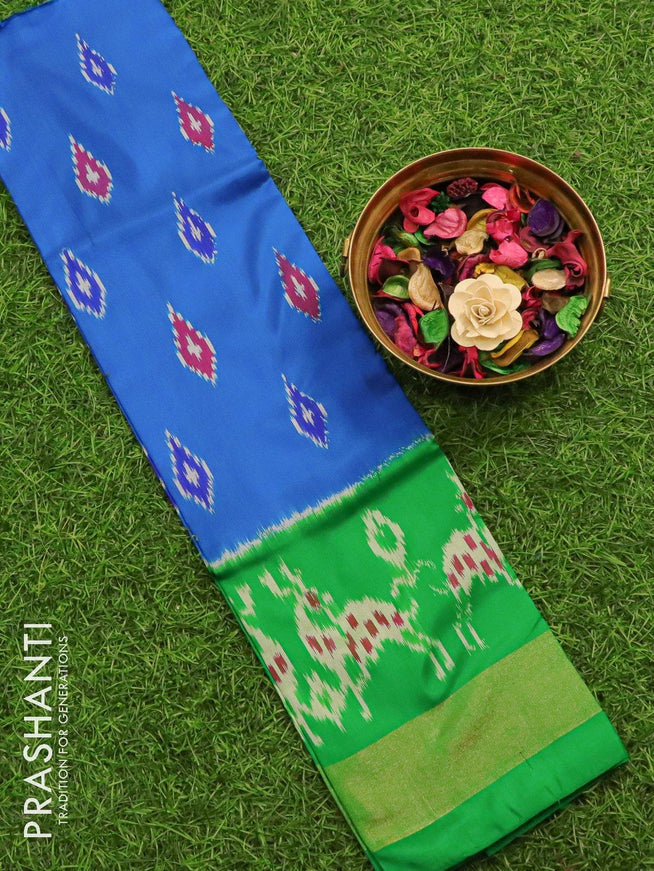 Pure kanchivaram kids lehanga cs blue and green with allover ikat weaves and zari woven border for 0-3 yrs - {{ collection.title }} by Prashanti Sarees
