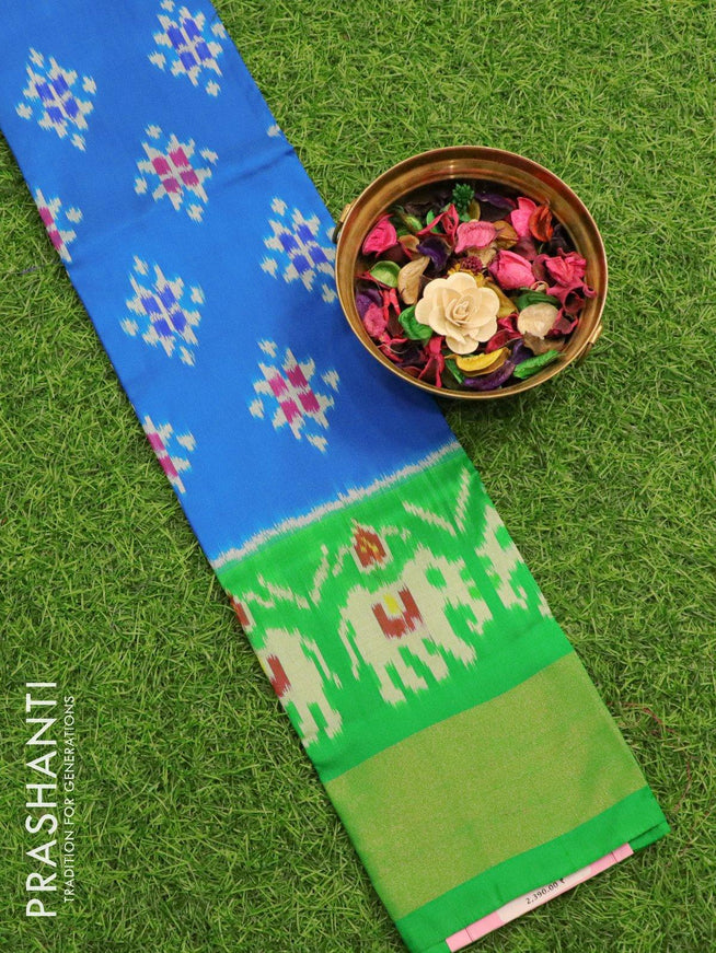 Pure kanchivaram kids lehanga cs blue and green with allover ikat weaves and zari woven border for 0-3 yrs - {{ collection.title }} by Prashanti Sarees