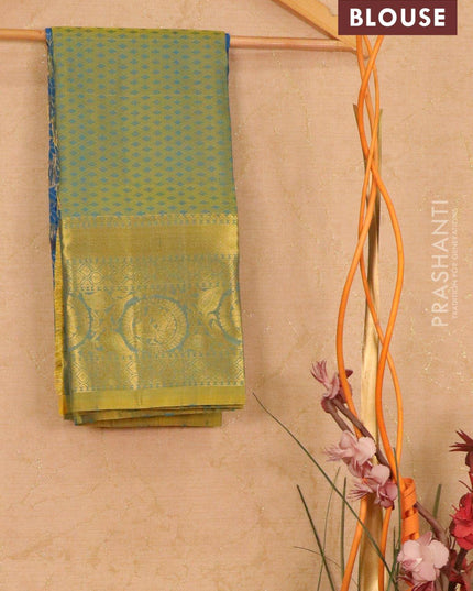 Pure kanchivaram kids lehanga cs blue and lime green allover self emboss with silver & golden zari buttas and zari border for 3-5 yrs - {{ collection.title }} by Prashanti Sarees