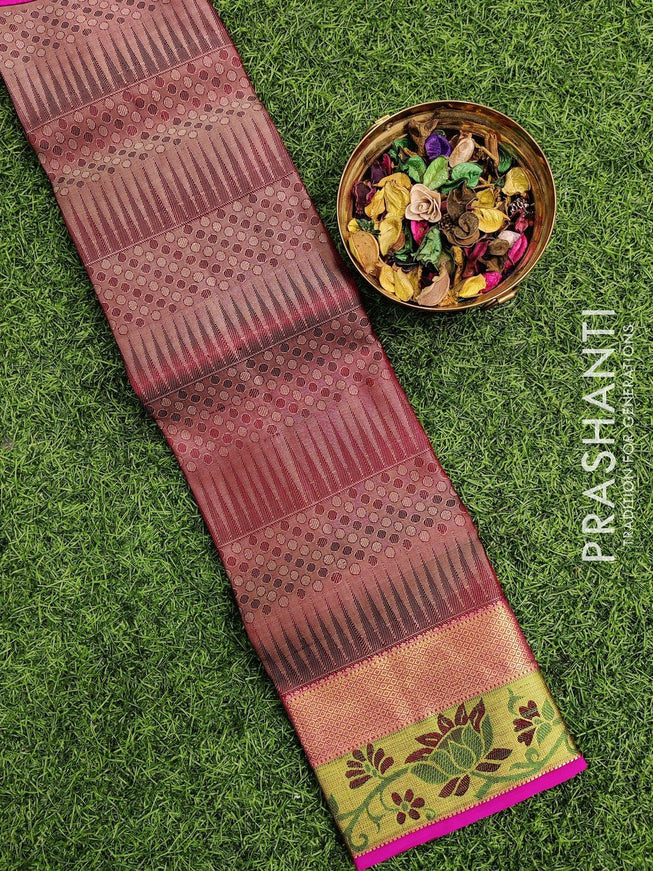 Pure kanchivaram kids lehanga maroon and pink with allover self emboss and golden zari woven border - 3-5yrs - {{ collection.title }} by Prashanti Sarees