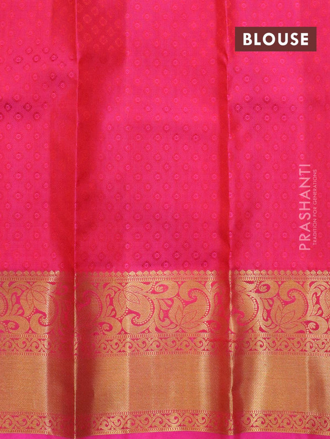 Pure kanchivaram kids lehenga beige and candy pink silver & gold zari woven buttas with zari woven border - {{ collection.title }} by Prashanti Sarees