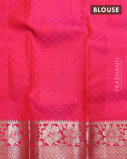 Pure kanchivaram kids lehenga beige and pink with allover self emboss and silver zari woven floral border - {{ collection.title }} by Prashanti Sarees