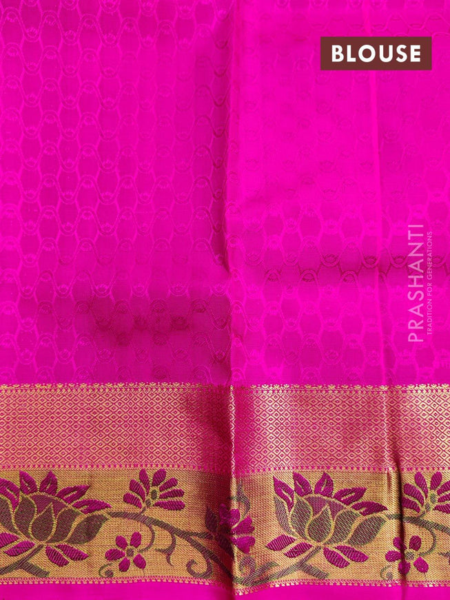 Pure kanchivaram kids tissue lehanga brown shade and pink with allover self emboss and golden zari border - 3-5yrs - {{ collection.title }} by Prashanti Sarees
