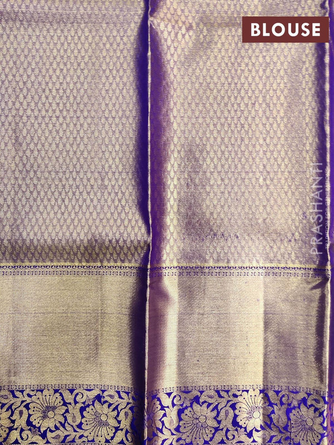 Pure kanchivaram kids tissue lehanga golden and violet with allover zari weaves and zari woven border for 6-10 yr - {{ collection.title }} by Prashanti Sarees