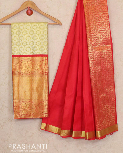 Pure kanchivaram kids tissue lehenga gold and red with allover zari weaves woven border & dupatta - {{ collection.title }} by Prashanti Sarees