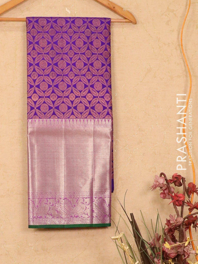 Pure kanchivaram lehanga violet and pink with allover copper zari weaves and silver zari woven border - freesize - {{ collection.title }} by Prashanti Sarees
