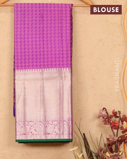 Pure kanchivaram lehanga violet and pink with allover copper zari weaves and silver zari woven border - freesize - {{ collection.title }} by Prashanti Sarees