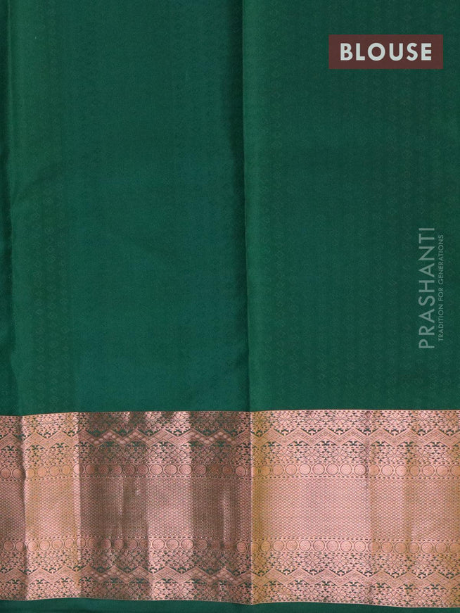 Pure kanchivaram silk saree parrot green and bottle green with allover self emboss and copper zari woven border - {{ collection.title }} by Prashanti Sarees