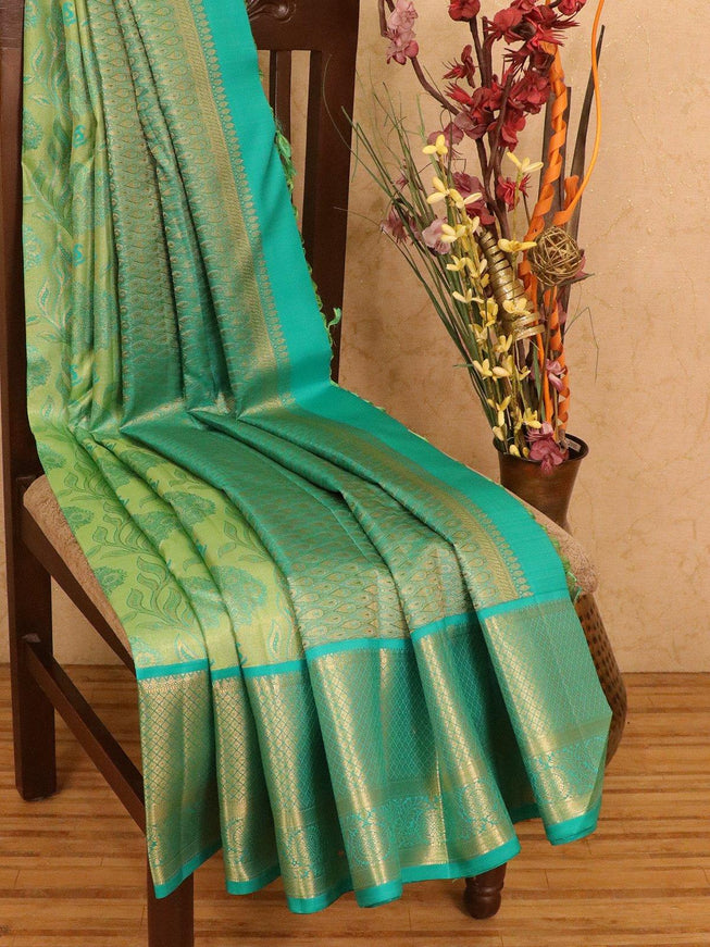 Pure Kanchivaram silk saree sea green tissue with allover thread and zari weaves with pure zari woven border - {{ collection.title }} by Prashanti Sarees