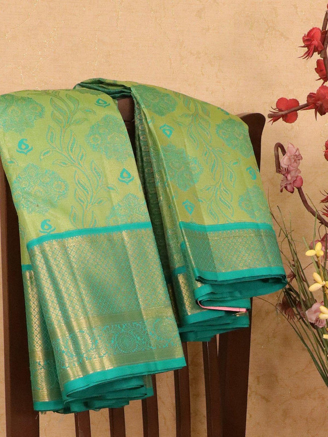 Pure Kanchivaram silk saree sea green tissue with allover thread and zari weaves with pure zari woven border - {{ collection.title }} by Prashanti Sarees