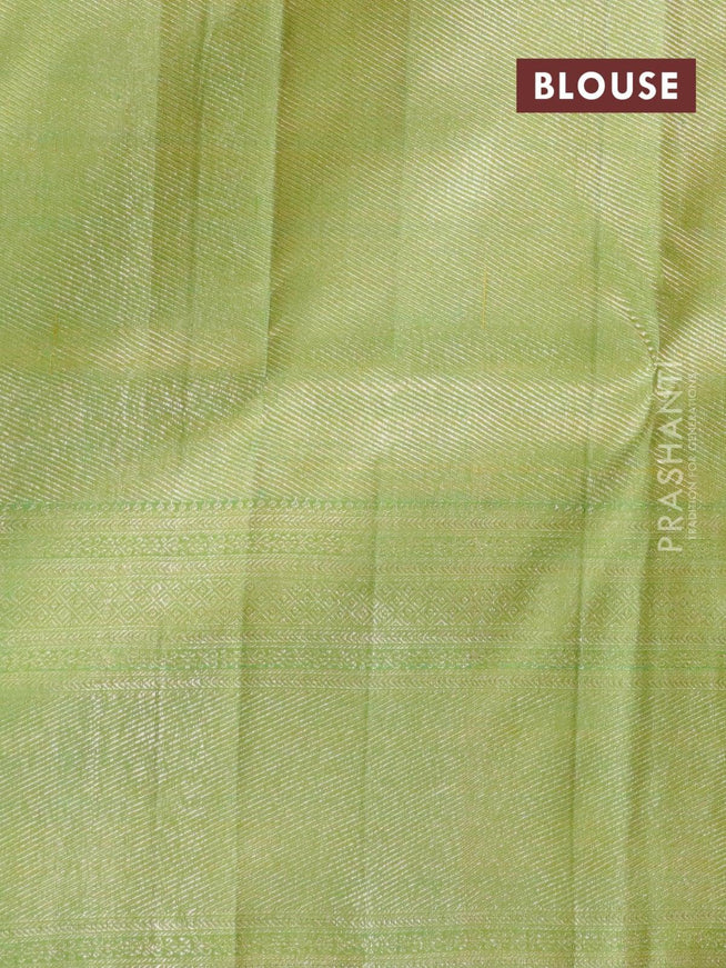 Pure Kanchivaram silk saree yellow and light green with allover floral zari weaves and zari woven border - {{ collection.title }} by Prashanti Sarees