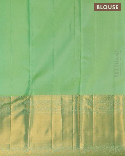Pure kanjivaram silk saree cream and light green with allover zari weaves and long rich zari woven border - {{ collection.title }} by Prashanti Sarees