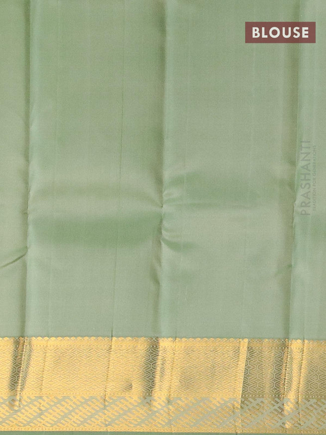 Pure kanjivaram silk saree cream and pastel green with allover zari weaves and rich zari woven border - {{ collection.title }} by Prashanti Sarees
