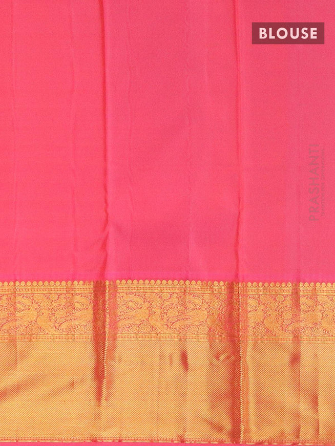 Pure kanjivaram silk saree cream and pink with allover zari weaves and long peacock zari woven border - {{ collection.title }} by Prashanti Sarees