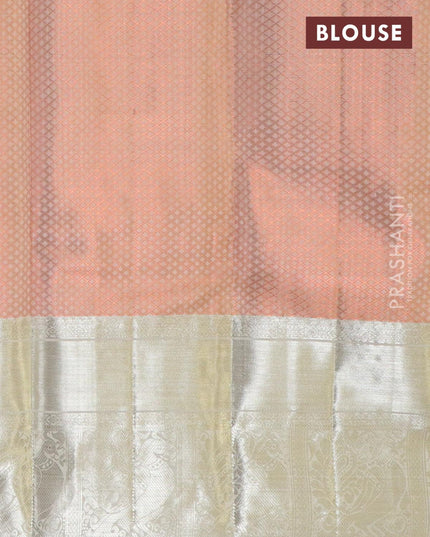 Pure kanjivaram silk saree cream with allover copper zari weaves and rich annam silver zari woven border - {{ collection.title }} by Prashanti Sarees