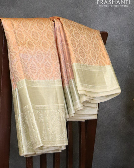Pure kanjivaram silk saree cream with allover copper zari weaves and rich annam silver zari woven border - {{ collection.title }} by Prashanti Sarees