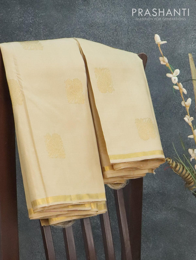 Pure Kanjivaram silk saree cream with annam zari woven buttas and zari woven piping border - {{ collection.title }} by Prashanti Sarees