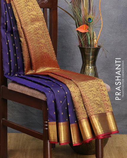 Pure kanjivaram silk saree dark blue and maroon with allover zari woven buttas and zari woven border - {{ collection.title }} by Prashanti Sarees