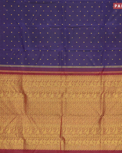 Pure kanjivaram silk saree dark blue and maroon with allover zari woven buttas and zari woven border - {{ collection.title }} by Prashanti Sarees