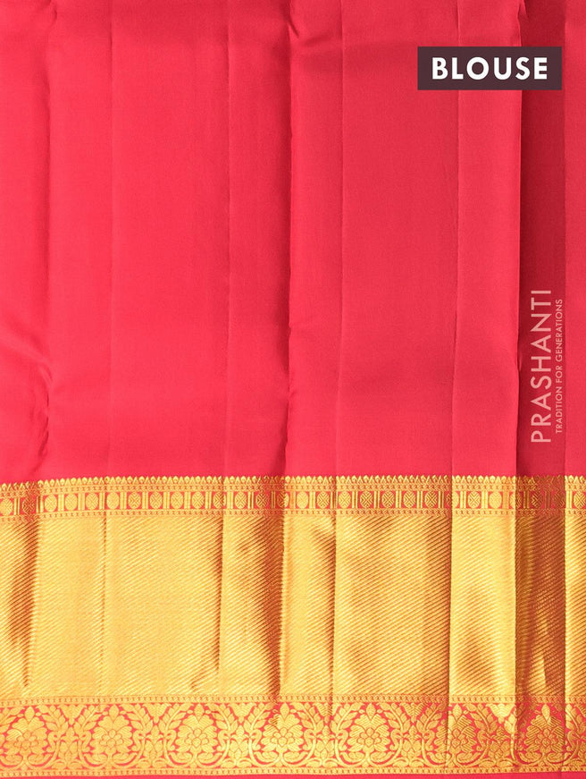 Pure kanjivaram silk saree dual shade of bluish green and red with allover zari weaves and long rich floral design zari woven border - {{ collection.title }} by Prashanti Sarees