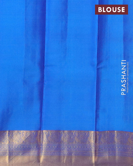 Pure kanjivaram silk saree dual shade of pinkish orange and cs blue with floral zari woven buttas and annam zari woven border - {{ collection.title }} by Prashanti Sarees