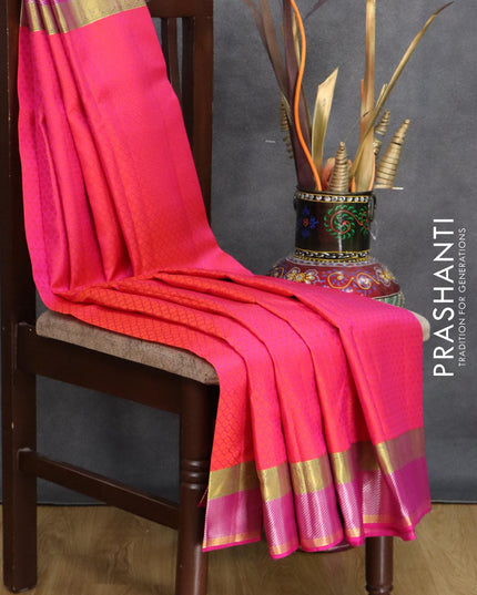 Pure kanjivaram silk saree dual shade of pinkish orange and pink with allover self emboss and zari woven border - {{ collection.title }} by Prashanti Sarees